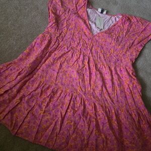 Universal Thread Dress Size XL Pink Floral Linen Tiered Cottagecore Peasant Boho